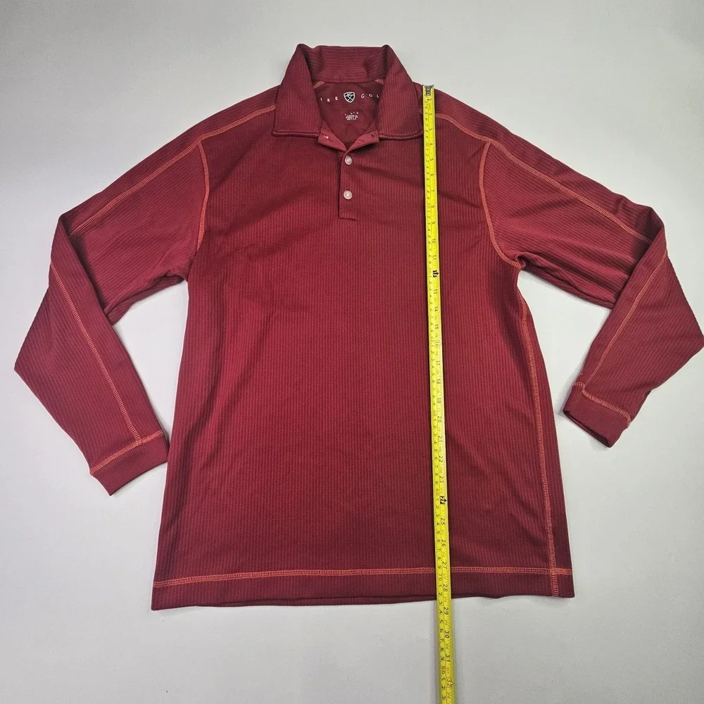 Nike Golf Shirt Men's Medium Red Maroon Long Sleeve Polo Waffle Knit Pullover